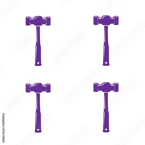 Purple hammers arranged in a pattern on a white background construction equipment tools