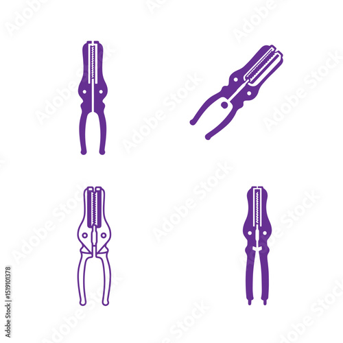 Purple wire stripper tool silhouettes in multiple angled positions on a white background