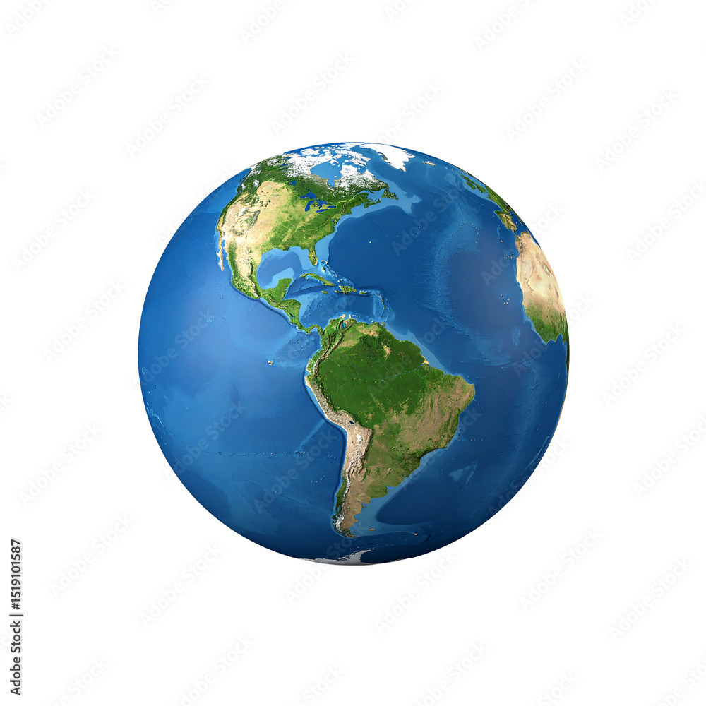 Obraz premium Detailed earth globe showing americas continents 3d on transparent background