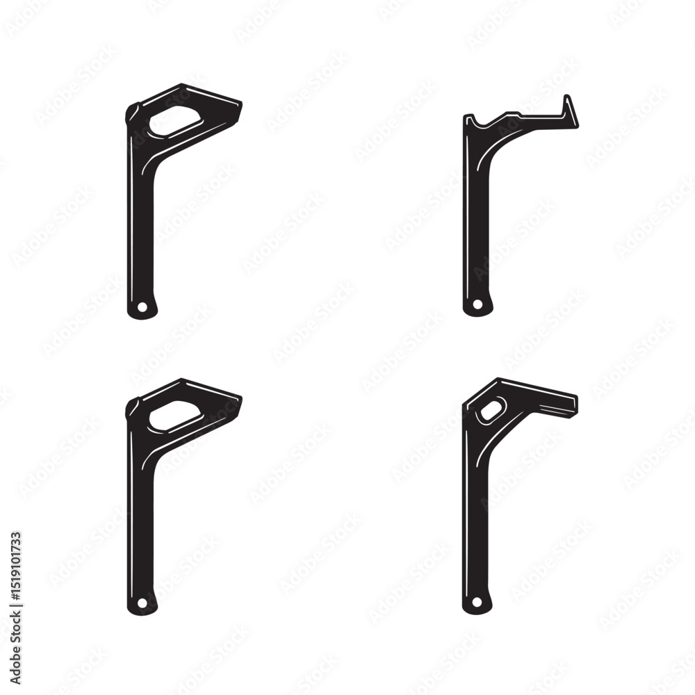 Set of four black tools icon designs isolated against a white background for versatile usage.
