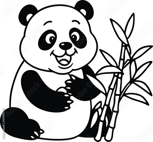 A smiling panda eating bamboo in a peaceful forest Adobe Illustrator Artwork