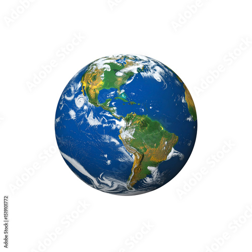 Detailed earth globe image showing americas continents on transparent background