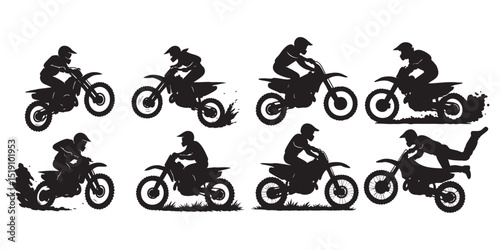 motocross off road adventure rider silhouettes vector  set black color isolated on white background