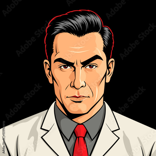 Serious man in a suit looking confidently against a black background