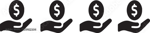 Financial Support Icon – dollar sign hand graphic, finance aid, money assistance, charity donation, funding symbol

