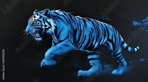Abstract tiger running, on black background