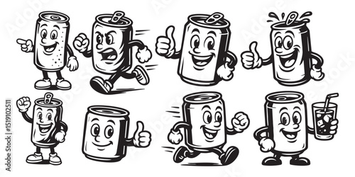 soda can set funny cartoon character vector illustration