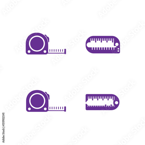 Simple and modern vector illustrations featuring purple tape measure and ruler graphics