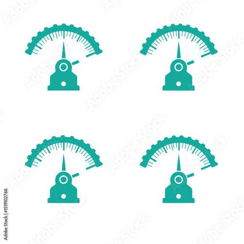 Teal colored gauge icons showing different level representations against a white background.