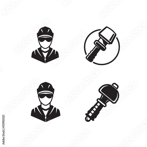 Vector graphic depicting cyclist and tools in silhouette style suitable for design elements