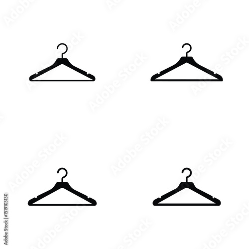 Four Black Clothes Hanger Icons on White Background, Minimalist Wardrobe Storage Solution