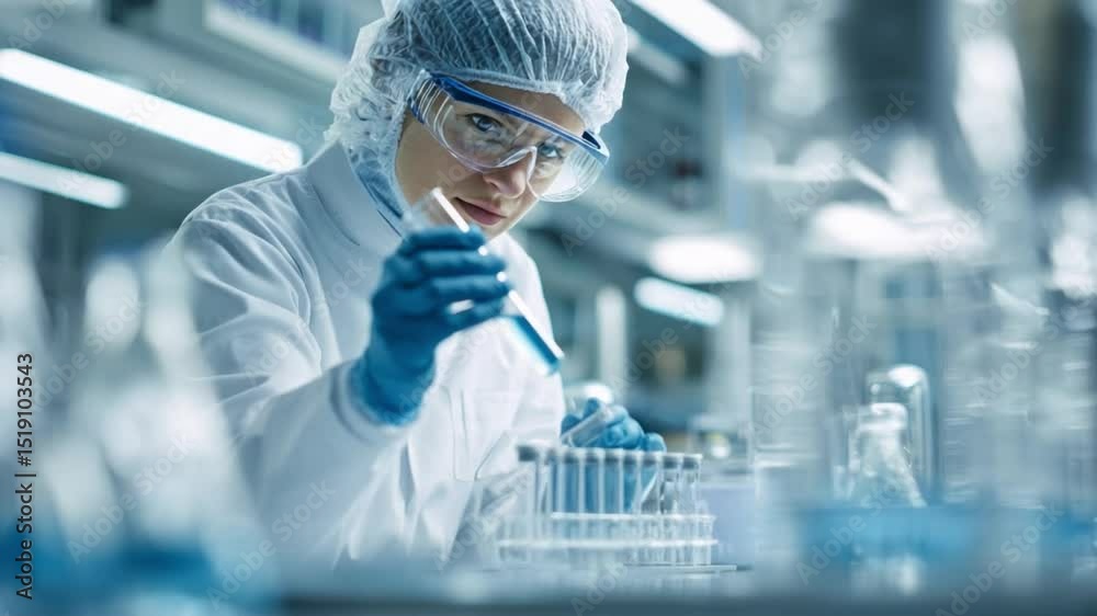 Science in Action: A focused scientist, clad in protective gear ...