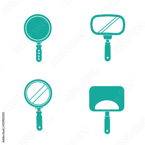 Vector illustrations of different shaped handheld mirrors and cleaning tools for design projects