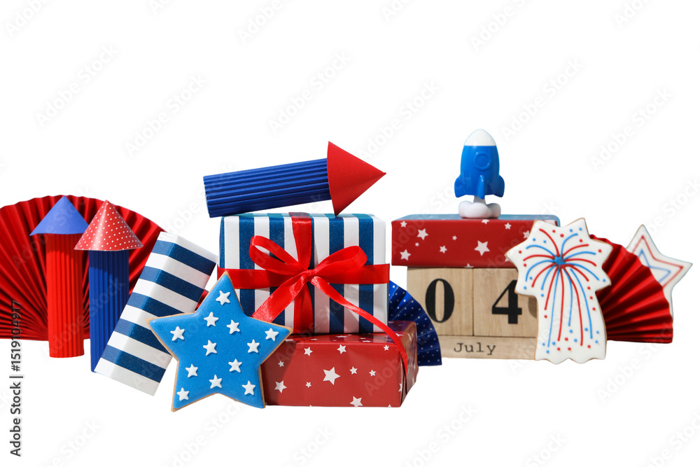 Fototapeta premium 4 July holiday attributes, isolated on white background