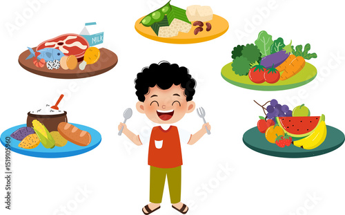 Kids with healthy food