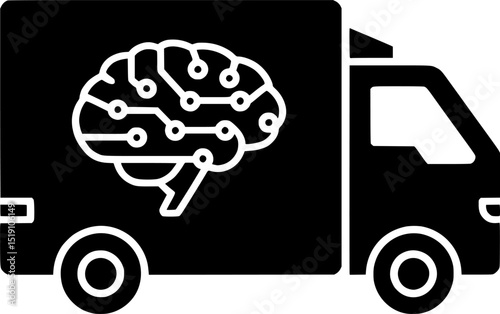 a bold dark outline of a delivery vehicle featuring an AI brain motif