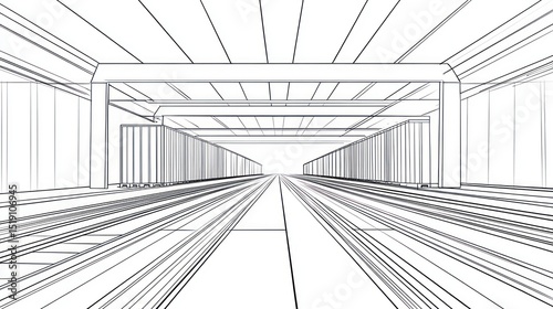 Architectural blueprint of a train depot