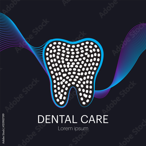Creative style Human Tooth abstract vector illustration isolated on dark background. Dental care medical background Vector illustration - EPS 10