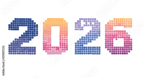 Colorful mosaic 2026 numbers for New Year, winter holiday greeting cards, posters, and banners