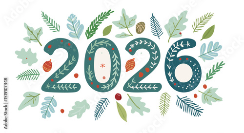 2026 with leaves, acorns, and natural decor for December, holiday, and winter-themed projects