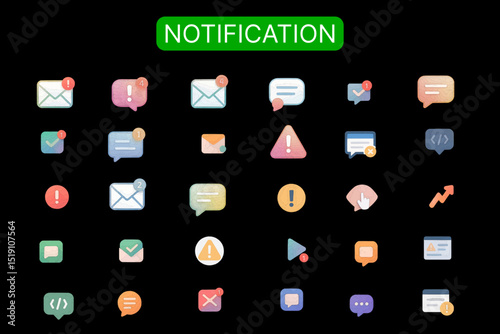 vector notification icons, Attract attention, Transmit information, better manage time during interaction with the application, Promote user engagement, advertising and design.