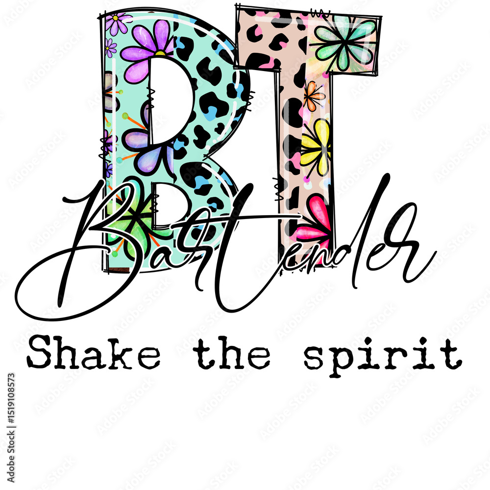 Fototapeta premium Bartender Design with Flowers and Leopard Print - Shake the Spirit