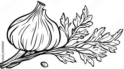 Wallpaper Mural Hand-drawn garlic and parsley Torontodigital.ca