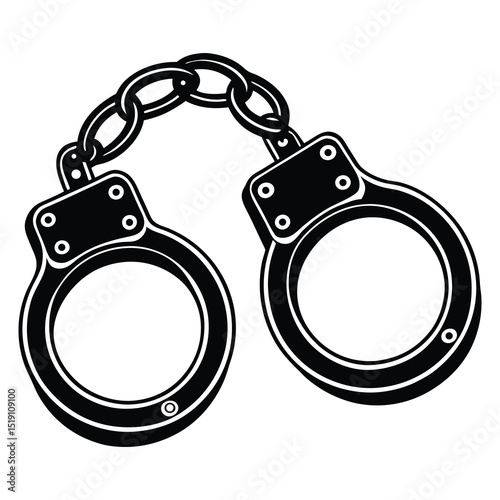 Handcuffs in Black and White Silhouette Style Depicting Law Enforcement and Criminal Justice System silhouette