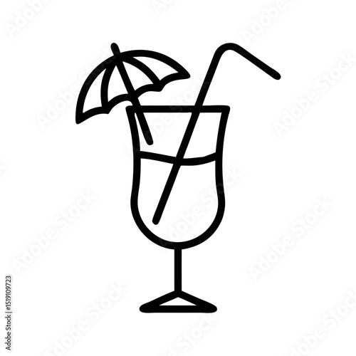Tropical Cocktail Glass Icon – Line Art of Drink with Umbrella and Straw