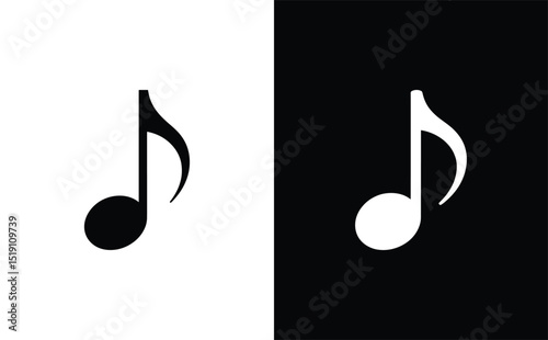 Inverted Music Note Icons Black on White and White on Black Variations Displayed