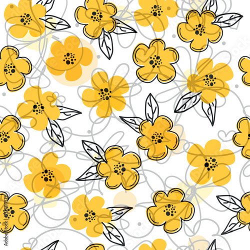 Floral graphic scribble design. Seamless pattern. Set. Abstract minimal flower. Beautiful floral background. Vector art illustration for textile,