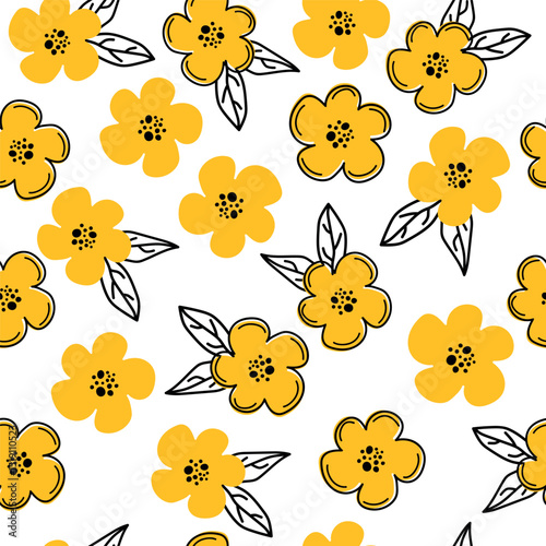 Floral graphic scribble design. Seamless pattern. Set. Abstract minimal flower. Beautiful floral background. Vector art illustration for textile,