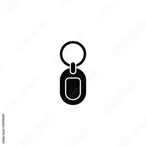 Minimalist Black and White Key Chain with Oval Tag Illustration on White