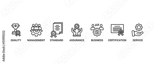 ISO 9001 banner web icon set vector symbol illustration concept with icon of quality, management, standard, assurance, business, certification and service