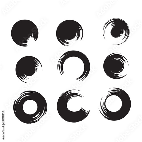 a collection of nine unique circular brush strokes, perfect for graphic design, logos, or web elements, Nine Abstract Circular Brush Strokes