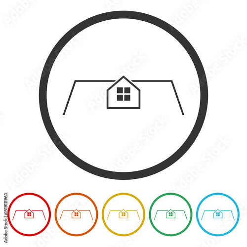 Roof icon. Set icons in color circle buttons