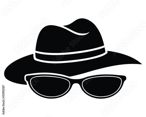 Mysterious Man Silhouette Hat and Sunglasses Icon Spy Detective or Agent Silhouette