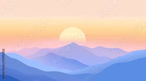 Pastel sunset over blue mountains landscape