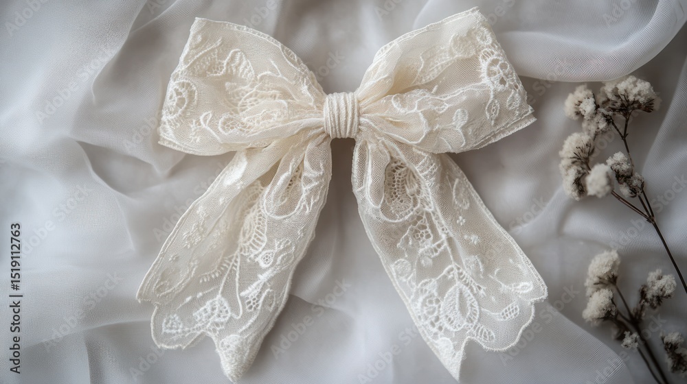 Elegant Lace Bow on Soft Fabric Elegant Lace Bow on Soft Fabric