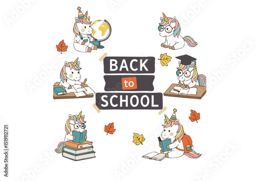 Adorable Unicorns Celebrating Back to School Cute Illustrations for Kids