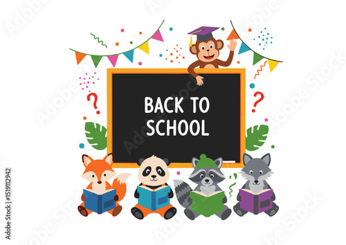 Adorable Animals Celebrating Back to School Fun Illustration for Kids
