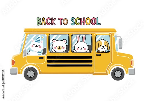 Adorable Animals Riding a School Bus Back to School Illustration