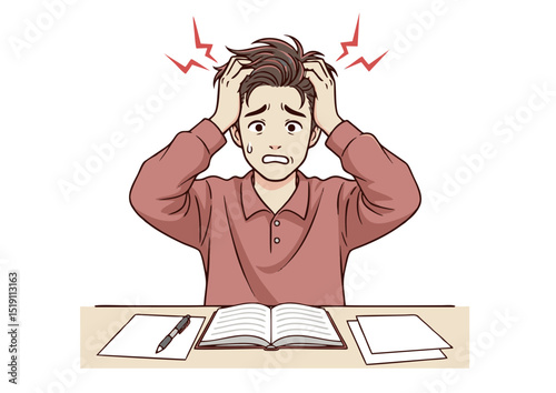 Overwhelmed Student Illustration of Stress, Anxiety, and Academic Pressure