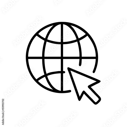 Internet Globe with Cursor Line Icon for Web and Global Network Use