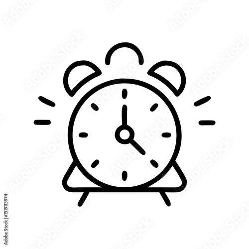 Alarm Clock Icon in Simple Line Style Isolated on White Background