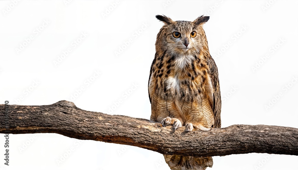 Obraz premium Majestic Owl Perched on a Branch Against Transparent Backdrop at Twilight, Embracing the Serene Peace of the Enchanted Forest
