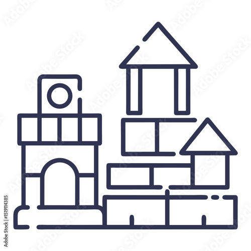 Building blocks icon for educational websites, toy store catalogs, child development blogs, kindergarten materials and early learning platform presentations