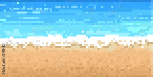 Pixel beach scene icon vector for retro vacation, summer landscape, and pixel seaside design. Ideal for 8-bit games, beach games, or nostalgic travel visuals.