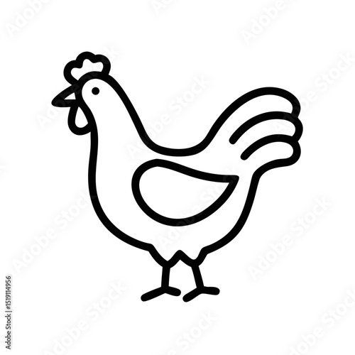 Chicken Outline Icon in Simple Farm Animal Line Style