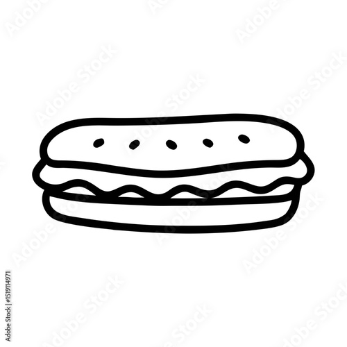 Simple Line Drawing of a Sandwich Icon in Black and White